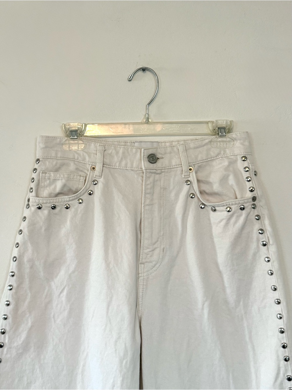 Reformation Cary High Rise Slouchy Wide Leg Jeans Studded Fior Di Latte Size 28 - Picture 5 of 8